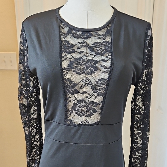 SHEIN Elegant Solid Long Sleeve Bodycon Dress Sheer Panel And Sleeves Size M - Picture 4 of 8